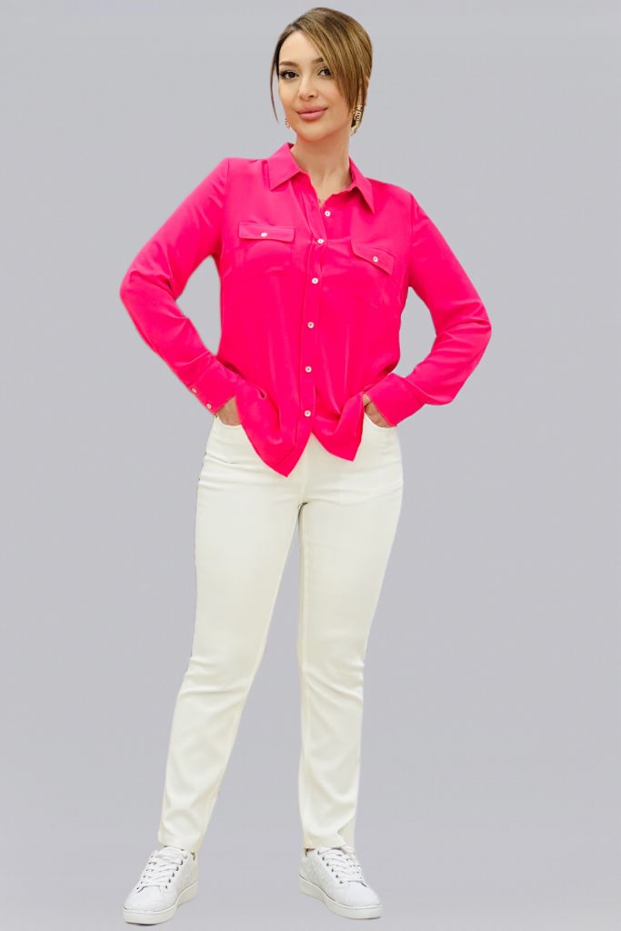 EKOL Çift Kapak Cepli Düğmeli Bluz 3026