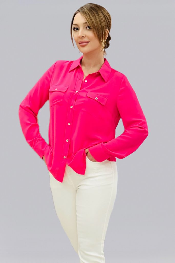 EKOL Çift Kapak Cepli Düğmeli Bluz 3026