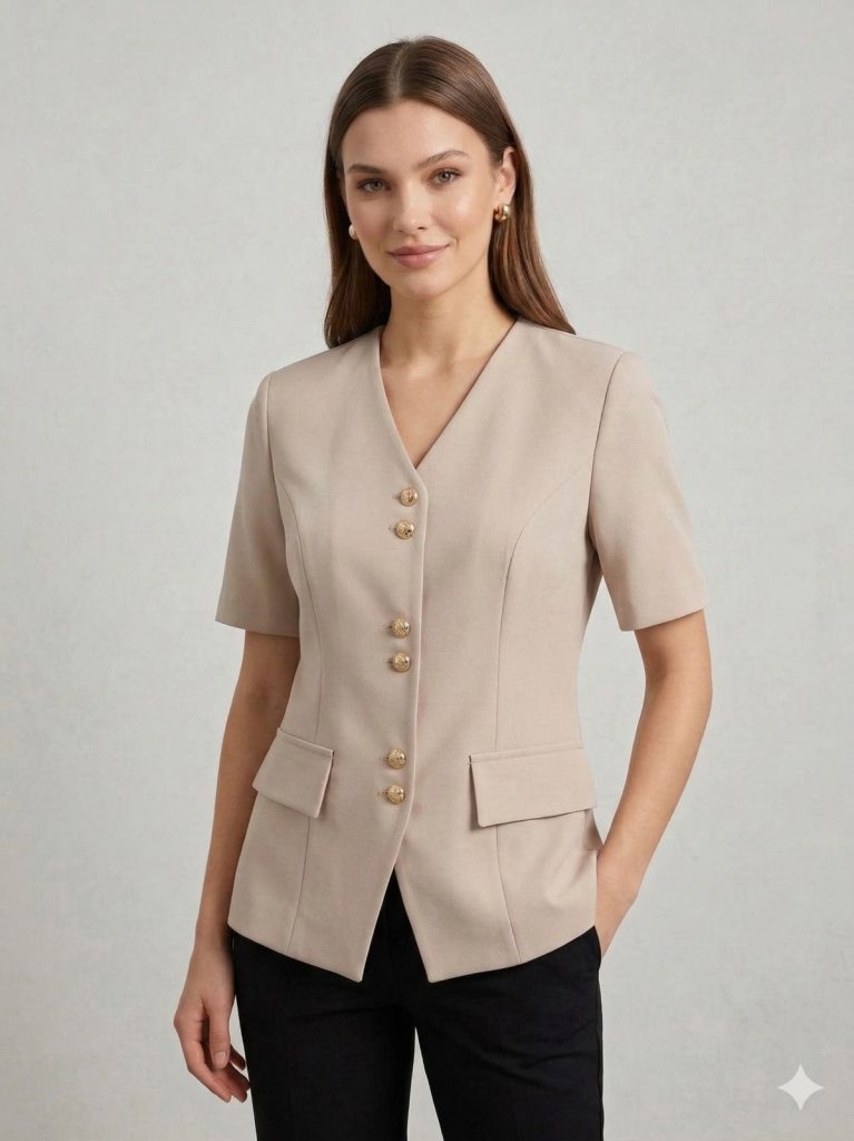 EKOL V Yaka Gold Düğmeli Ceket 1128 - KUM