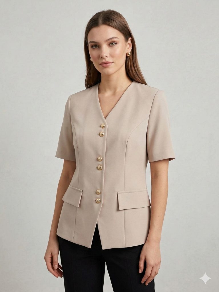 EKOL V Yaka Gold Düğmeli Ceket 1128 - KUM