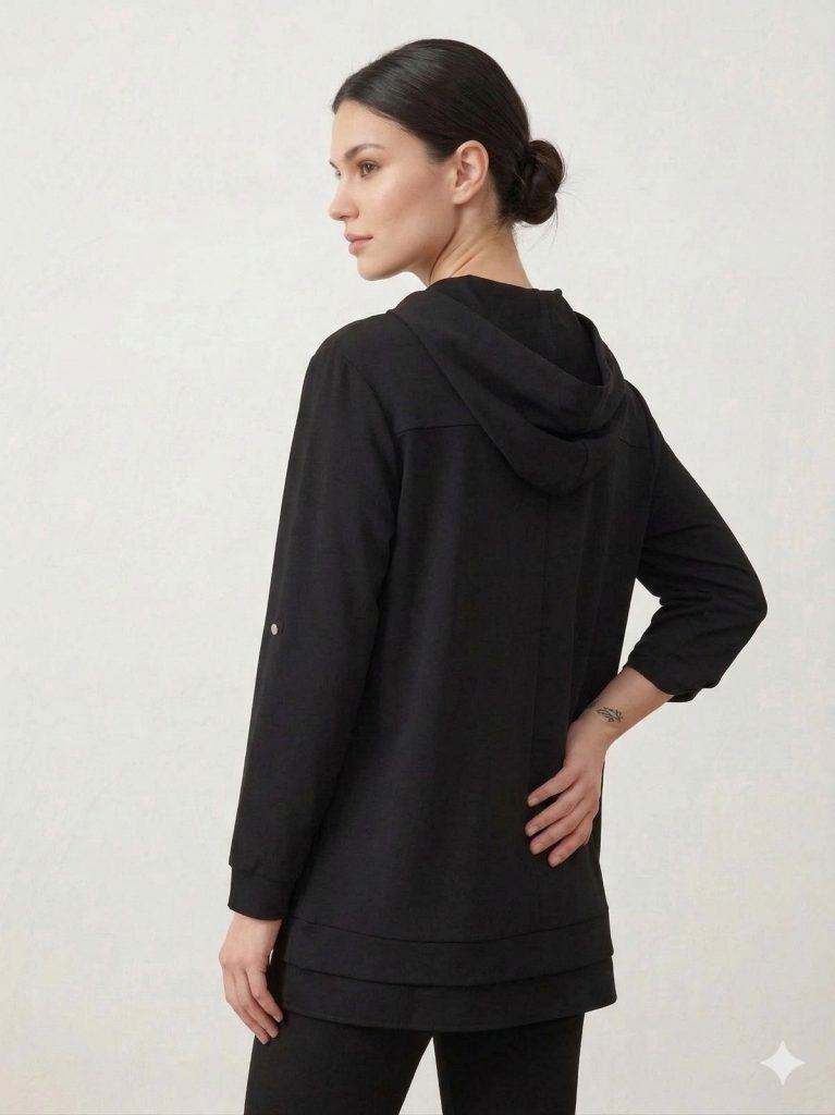 EKOL Cep Detaylı Kapuşonlu Ceket 1686 - Siyah