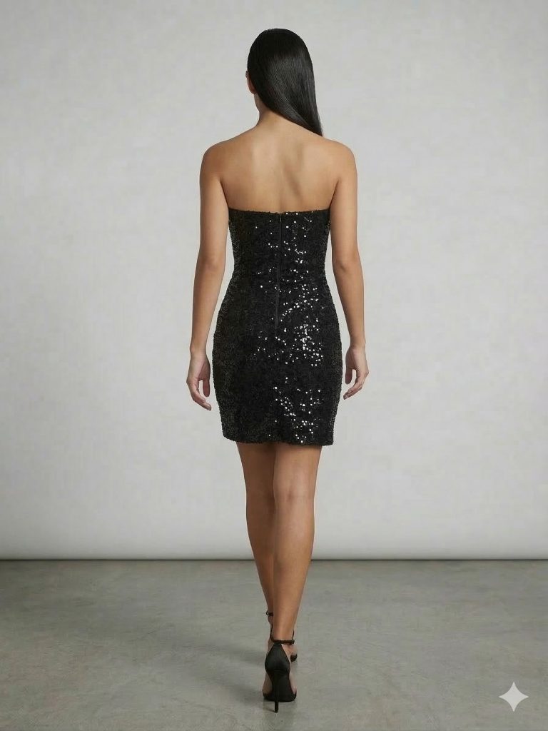 EKOL Tüy Detaylı Elbise 4096 - Siyah