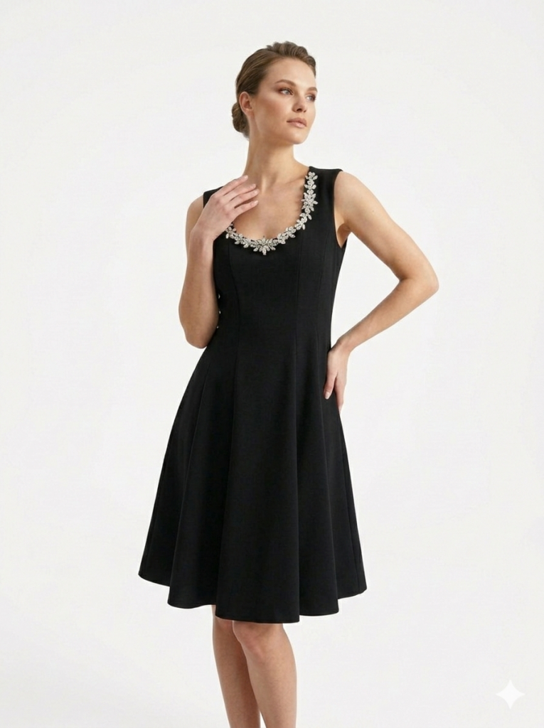 EKOL Yakası Taşlı Mini Elbise 6038