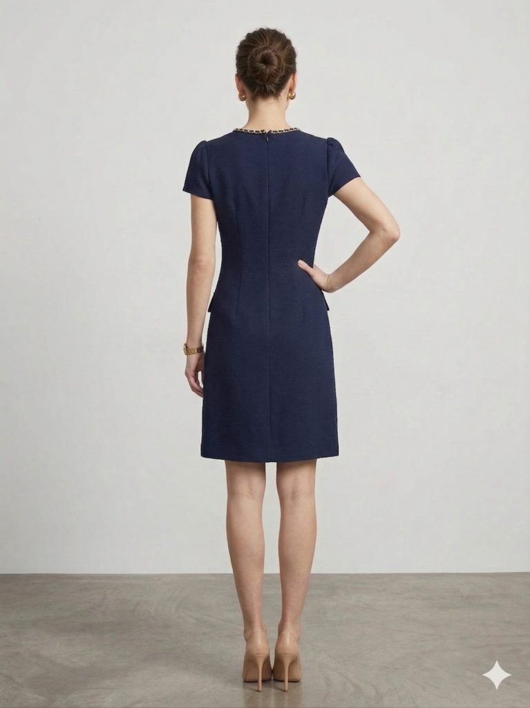 EKOL Metal Aksesuar Detaylı Elbise  6102 - Lacivert