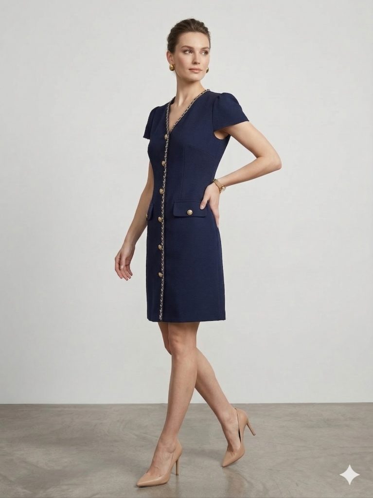 EKOL Metal Aksesuar Detaylı Elbise  6102 - Lacivert