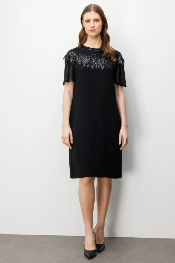 EKOL  Taş Nakışlı Midi Elbise 6502