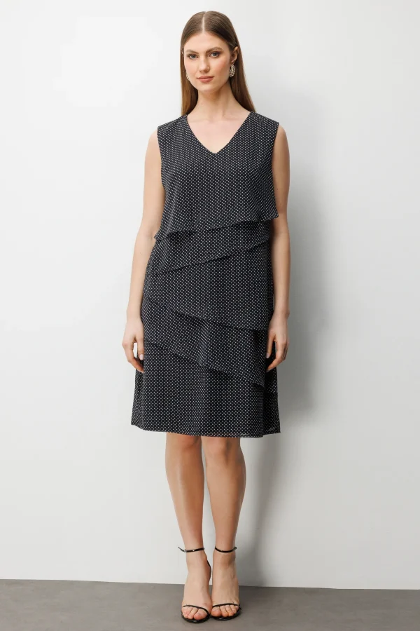 EKOL  V Yaka Puantiyeli Elbise 6508