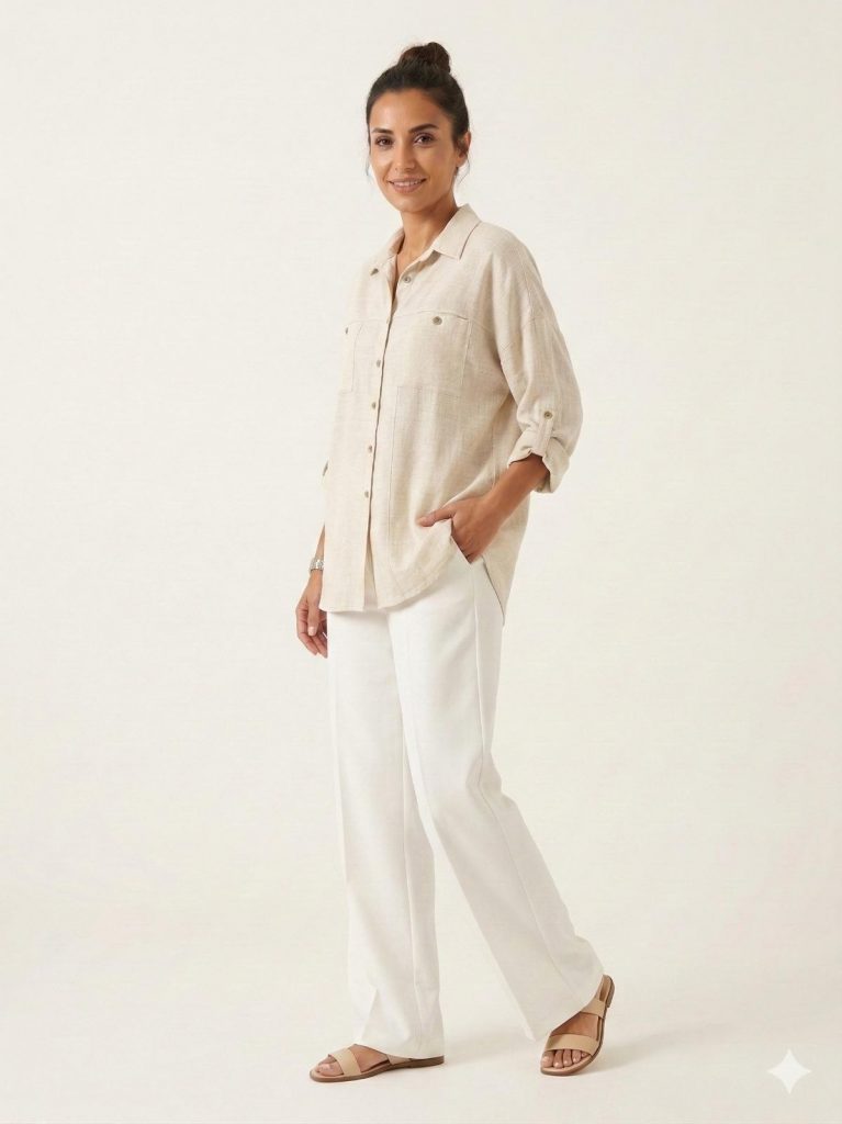 EKOL Cep Detaylı Düğmeli Gömlek 2988 - naturel