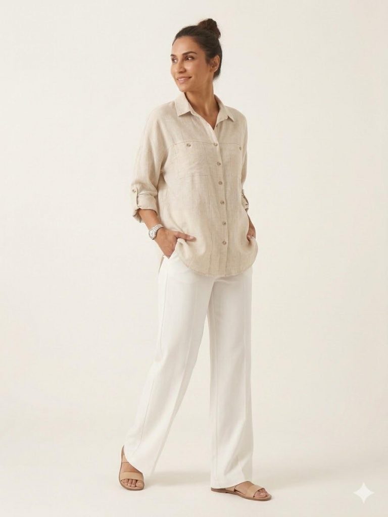 EKOL Cep Detaylı Düğmeli Gömlek 2988 - naturel