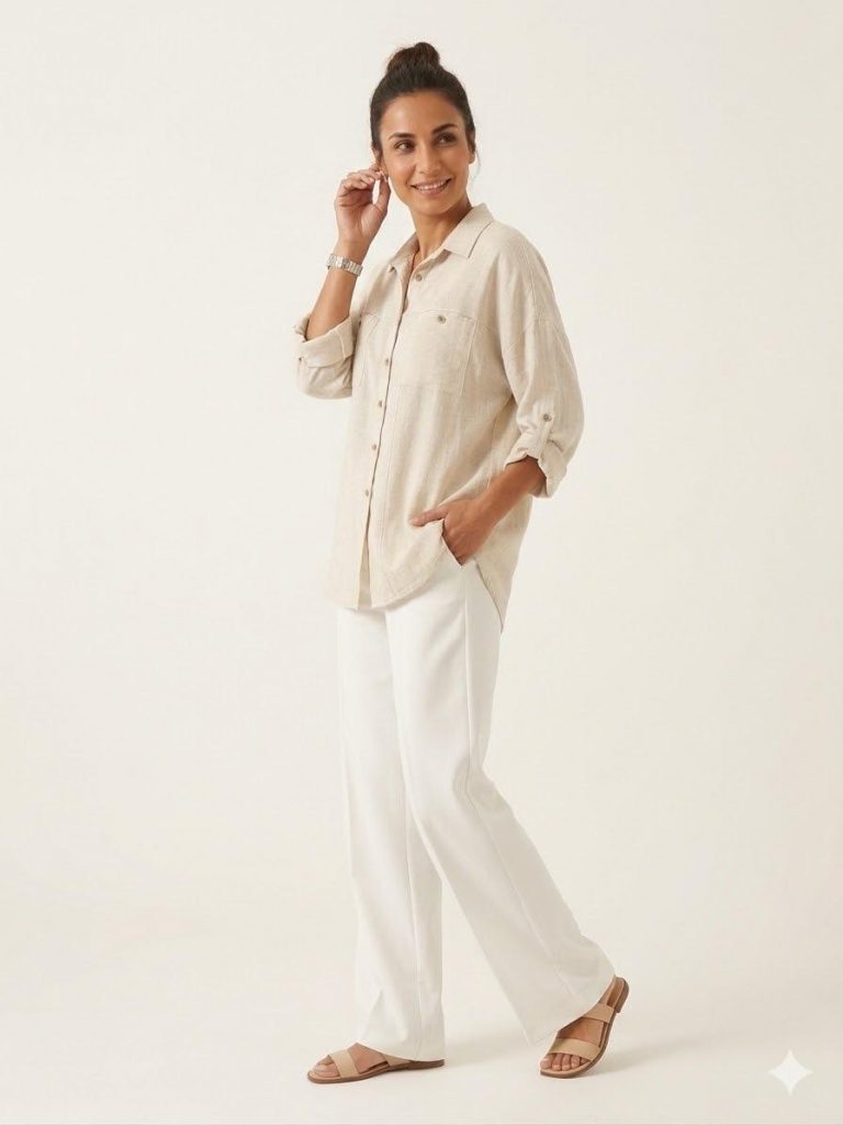 EKOL Cep Detaylı Düğmeli Gömlek 2988 - naturel