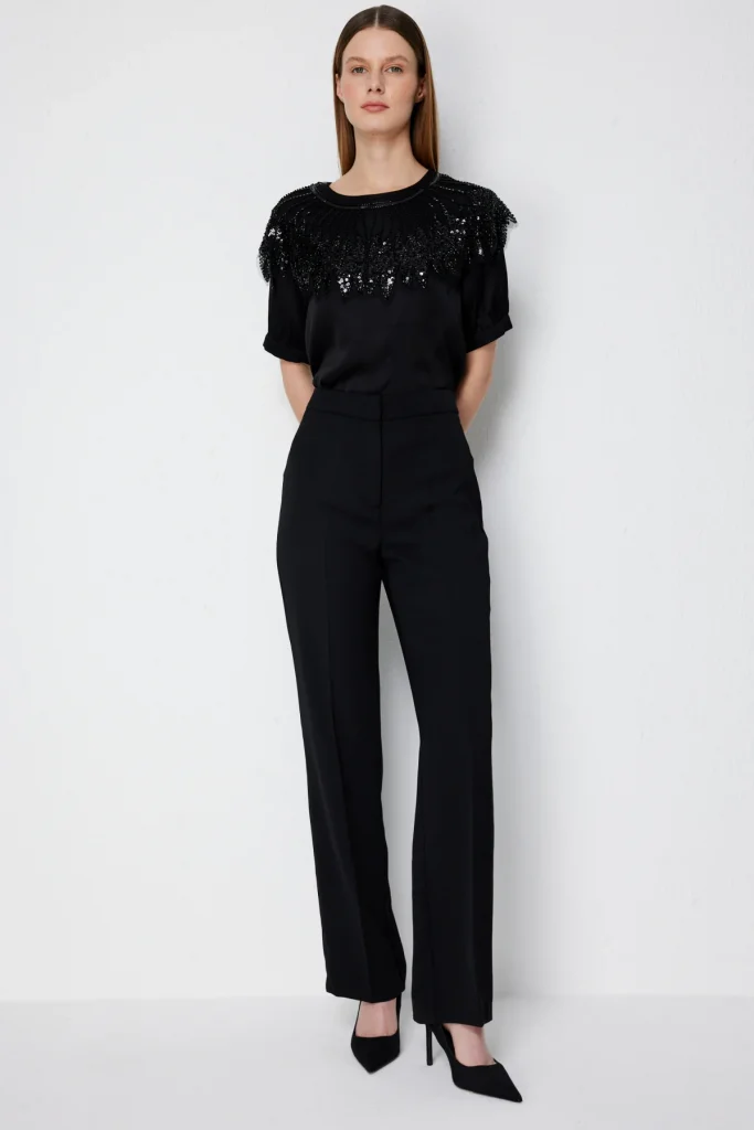 EKOL Yüksek Bel Boru Paça Pantolon 1016 - Siyah