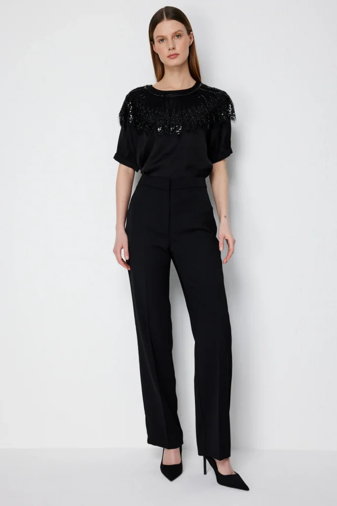 EKOL Yüksek Bel Boru Paça Pantolon 1016 - Siyah