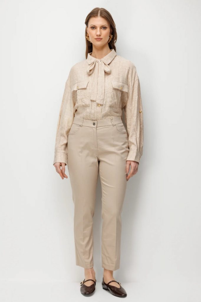 EKOL Yüksek Bel Dar Paça Pantolon 4016 - TAŞ