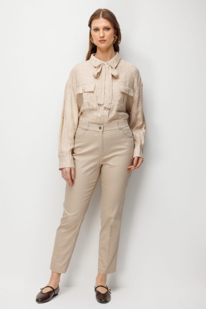 EKOL Yüksek Bel Dar Paça Pantolon 4016 - TAŞ