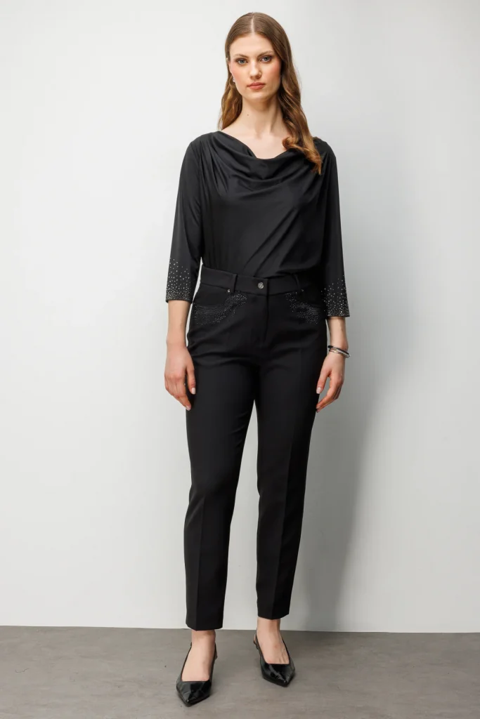 EKOL Cebi Taş İşlemeli Dar Paça Pantolon  4026 - Siyah