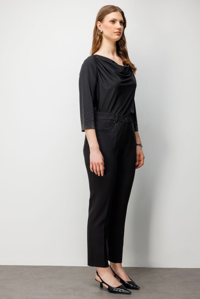 EKOL Cebi Taş İşlemeli Dar Paça Pantolon  4026 - Siyah