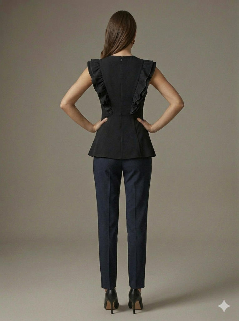 EKOL Kalp Düğmeli Önü Fırfırlı Yelek 1152 - Siyah