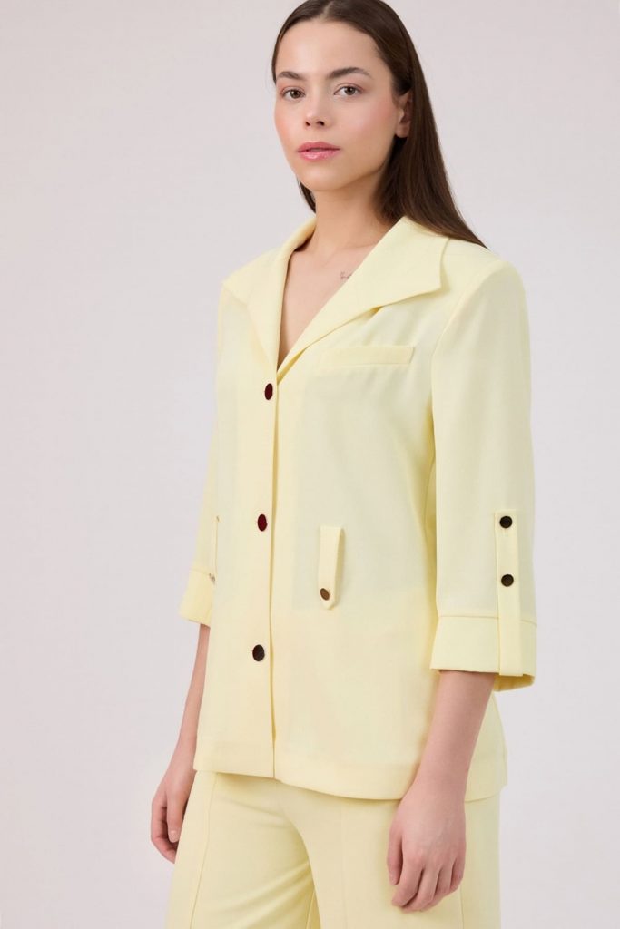 FEVER Cep Detaylı Kemerli Ceket 11003 - SARI