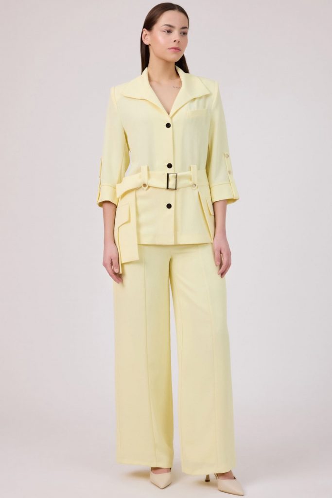 FEVER Cep Detaylı Kemerli Ceket 11003 - SARI