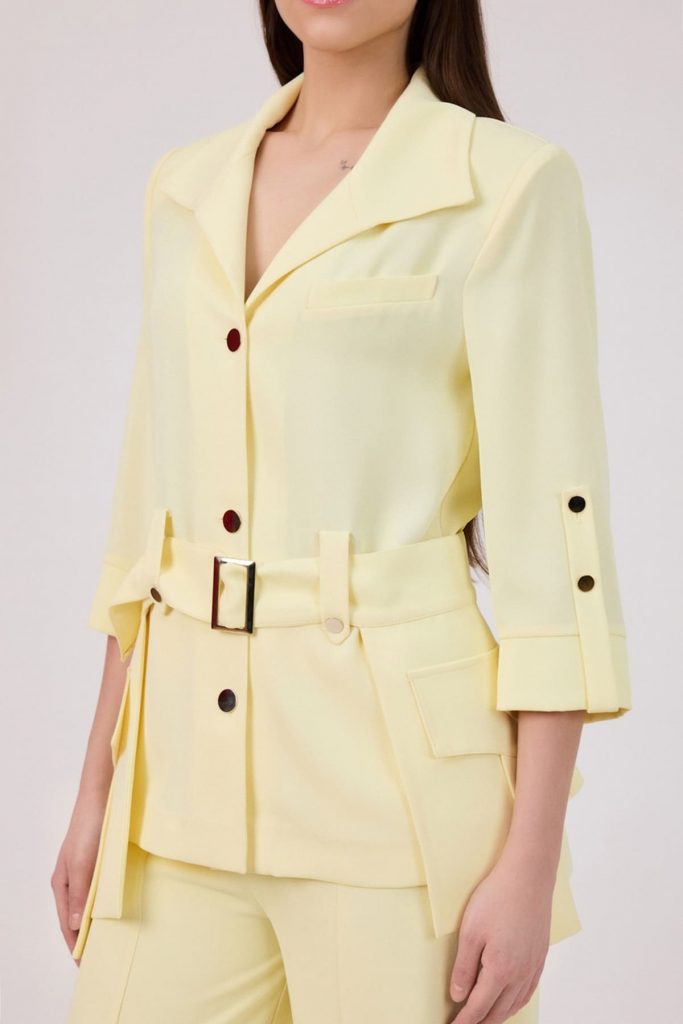 FEVER Cep Detaylı Kemerli Ceket 11003 - SARI