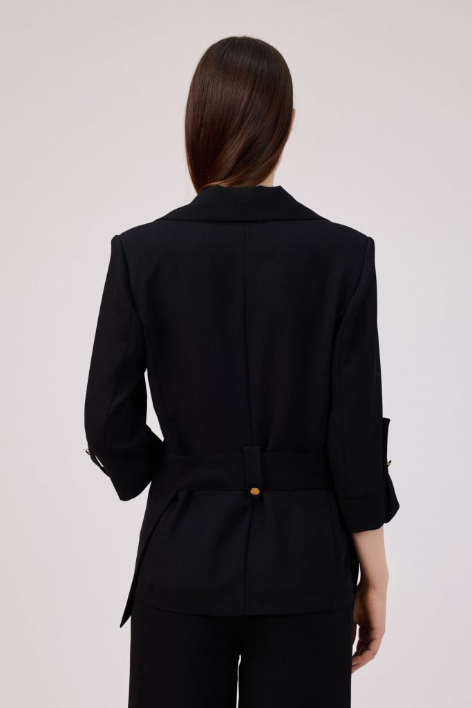 FEVER Cep Detaylı Kemerli Ceket 11003 - Siyah