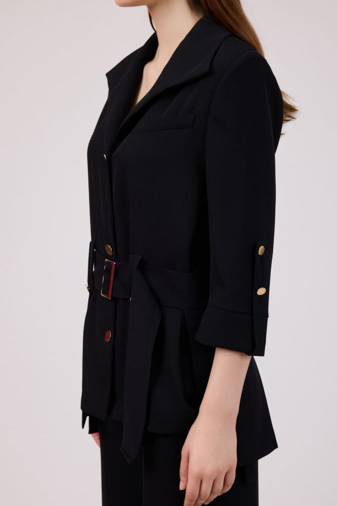 FEVER Cep Detaylı Kemerli Ceket 11003 - Siyah