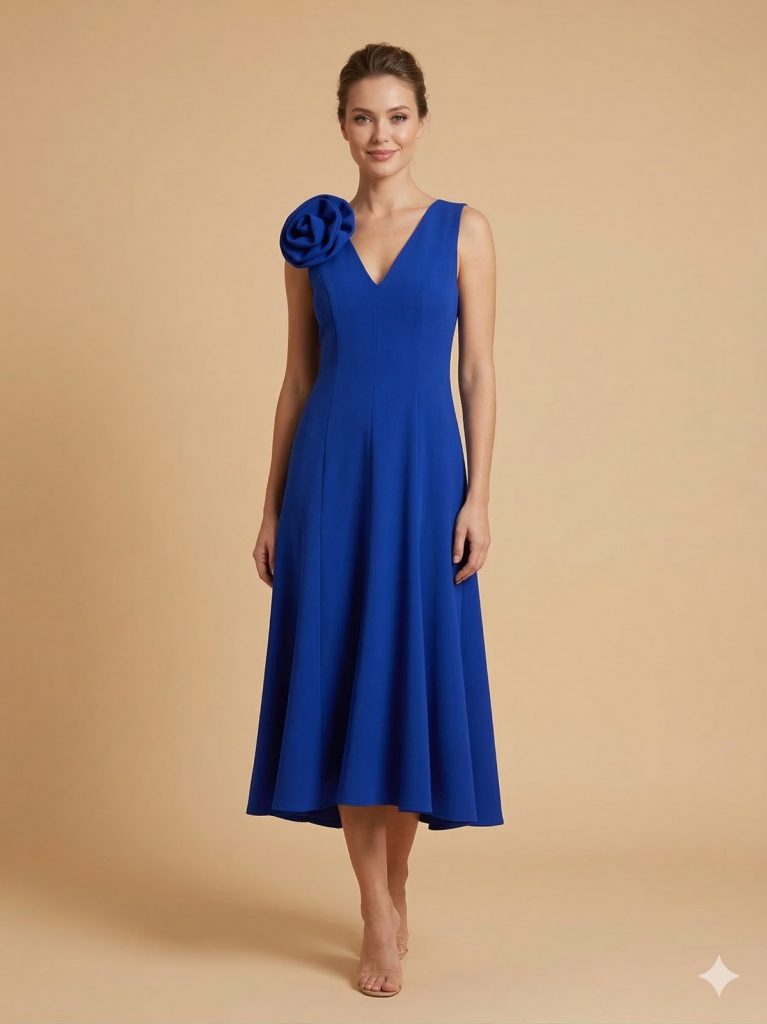 FEVER Gül Detaylı V Yaka  Elbise 16086 - SAKS