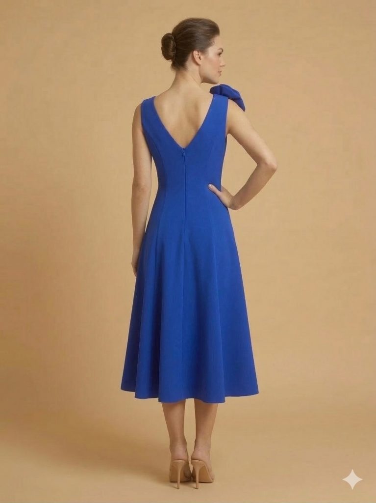 FEVER Gül Detaylı V Yaka  Elbise 16086 - SAKS