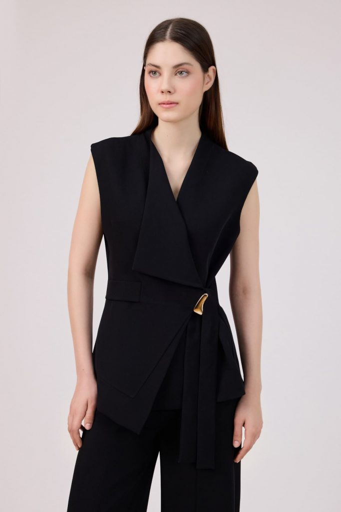 FEVER Asimetrik Yakalı Yelek 15005 - Siyah