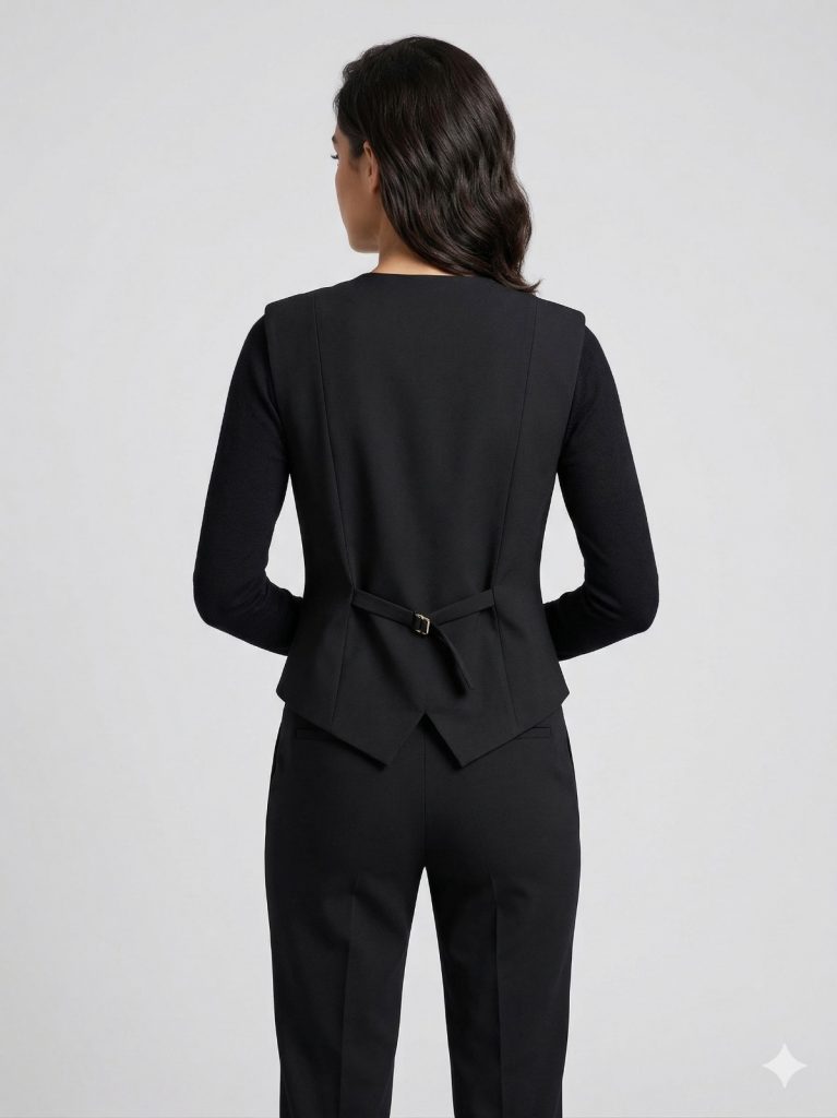 FEVER Vatkalı ve Gold Düğme Detaylı Kadın Yelek 15014 - Siyah