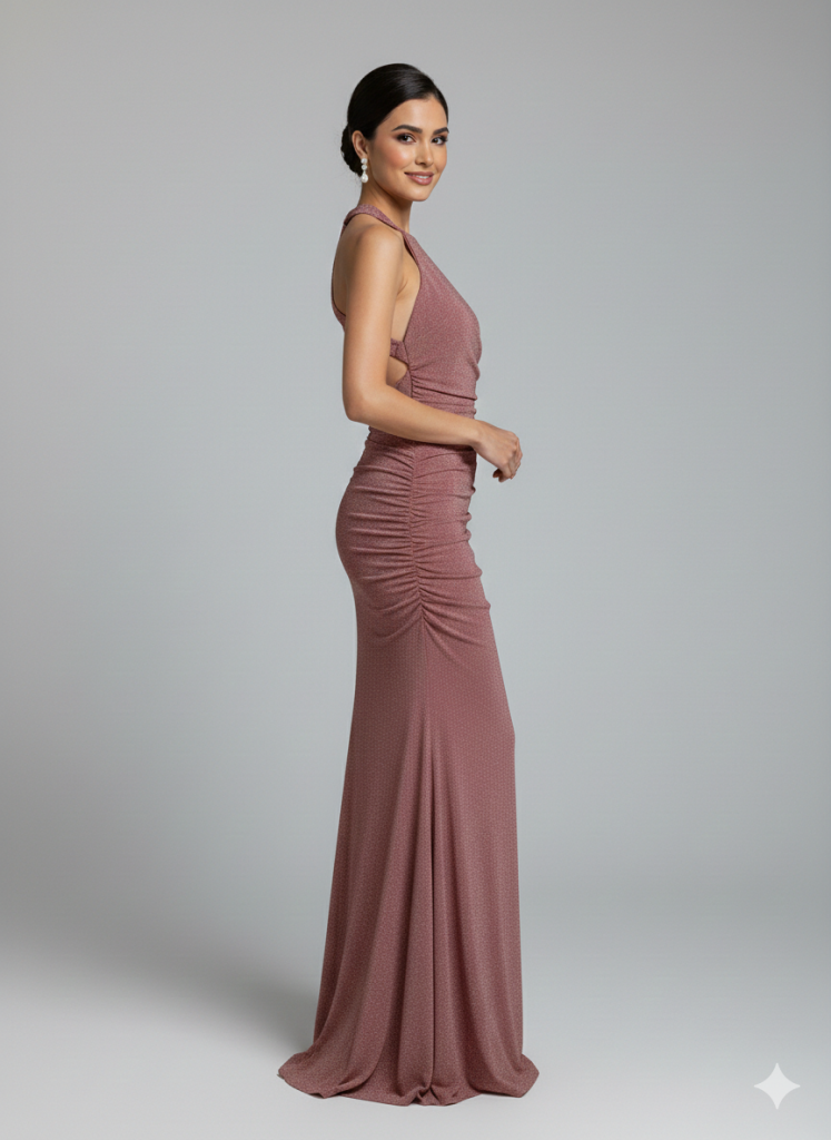 FİMKA Sırt Dekolteli Abiye 5260 - PUDRA