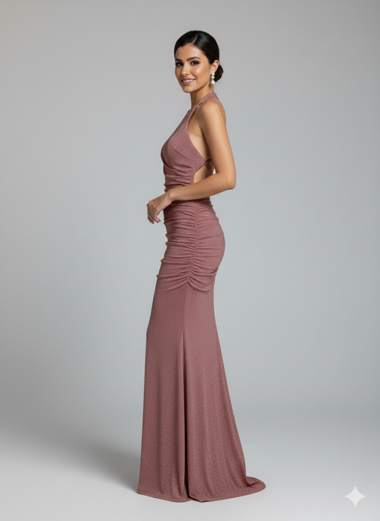 FİMKA Sırt Dekolteli Abiye 5260 - PUDRA