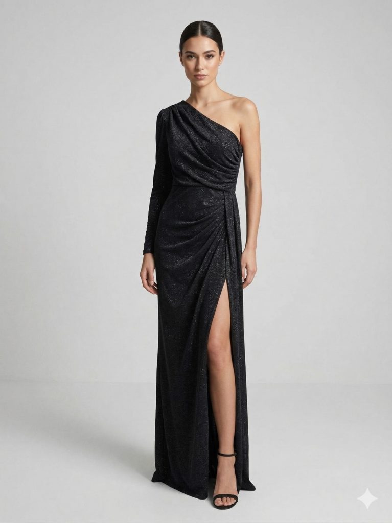 FİMKA Tek Omuz Abiye  57090 - Siyah