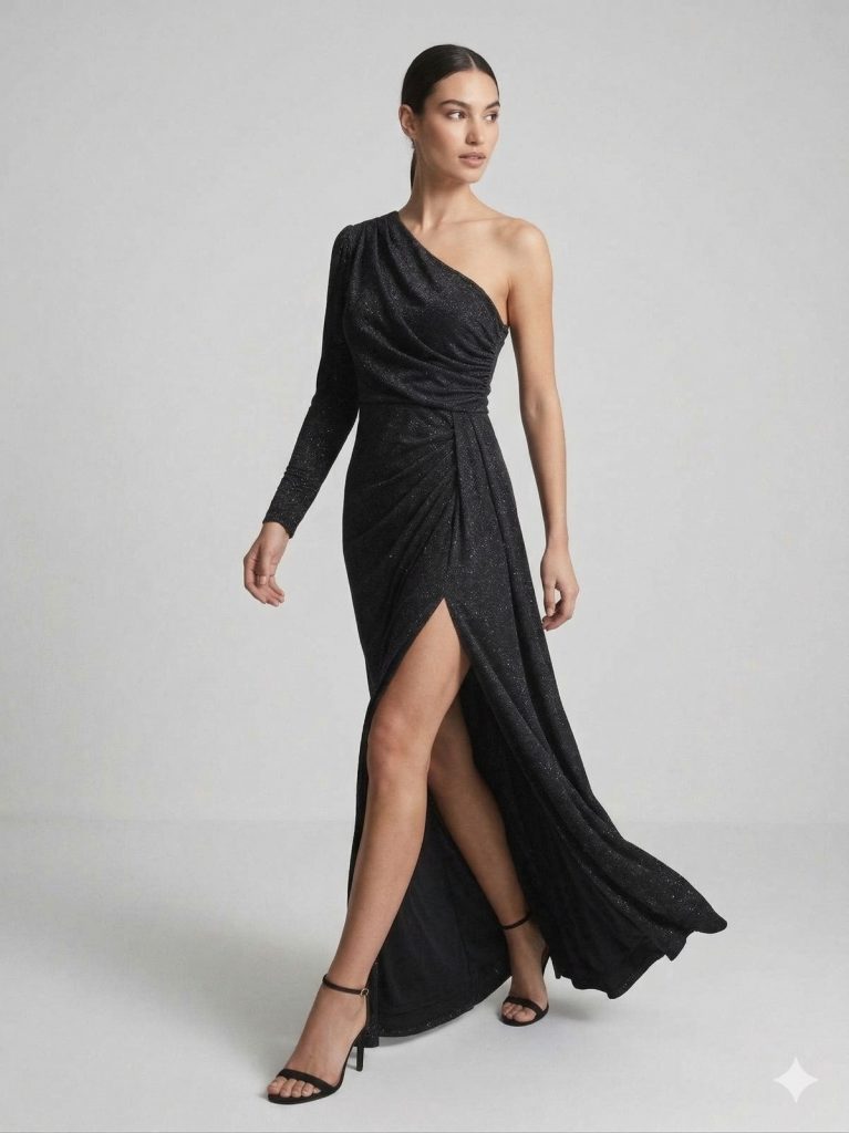 FİMKA Tek Omuz Abiye  57090 - Siyah