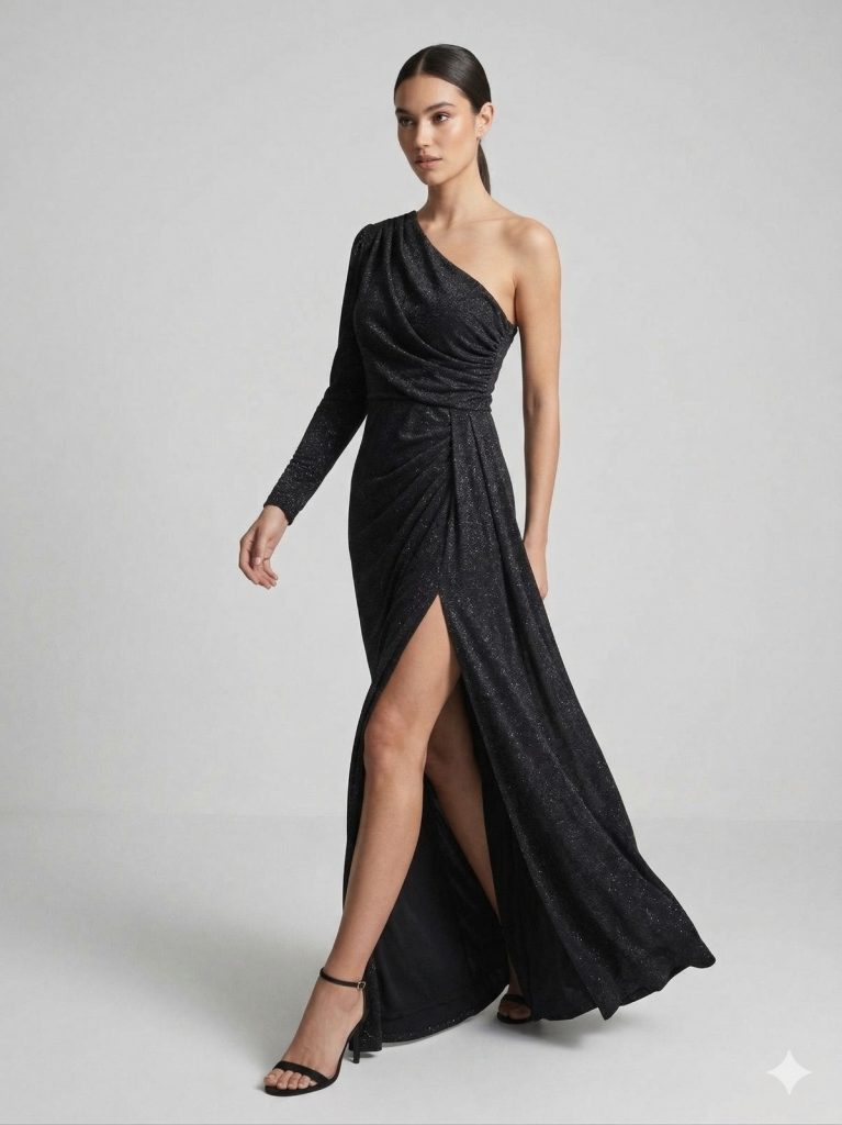 FİMKA Tek Omuz Abiye  57090 - Siyah