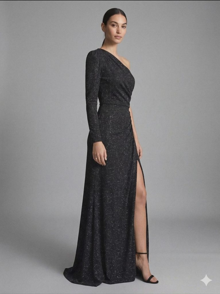 FİMKA Tek Omuz Abiye  57090 - Siyah