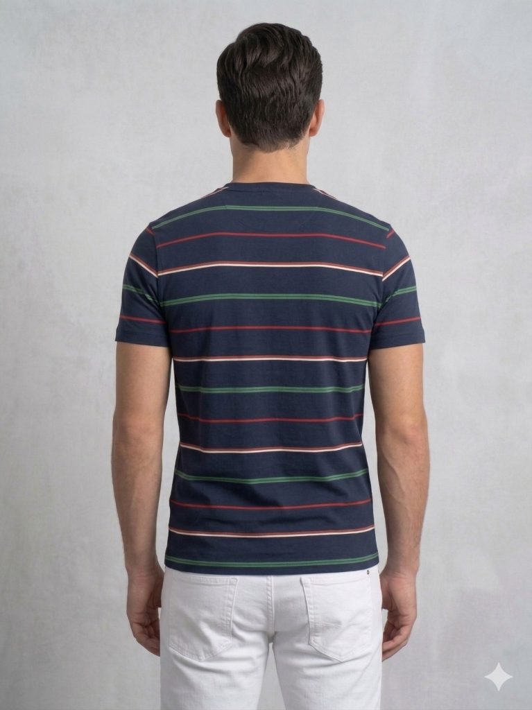 FORMENTİ Fit Çizgi Desenli Merserize Tişört 1511 - Lacivert