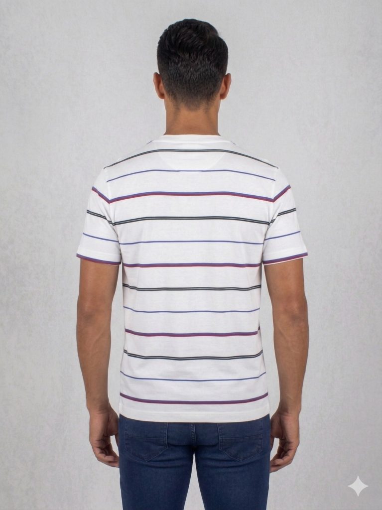FORMENTİ Fit Çizgi Desenli Merserize Tişört 1511 - Beyaz