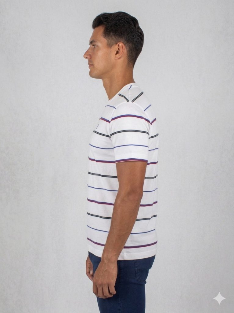 FORMENTİ Fit Çizgi Desenli Merserize Tişört 1511 - Beyaz