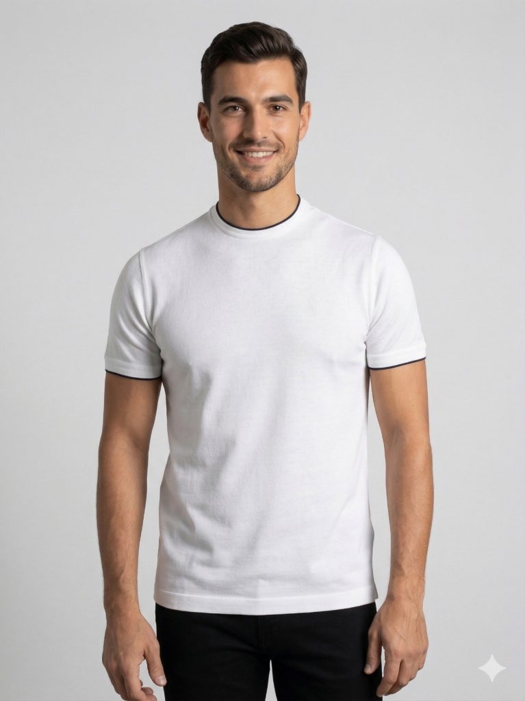 FORMENTİ Fit Yaka Detaylı Merserize Tişört 1543 - Beyaz