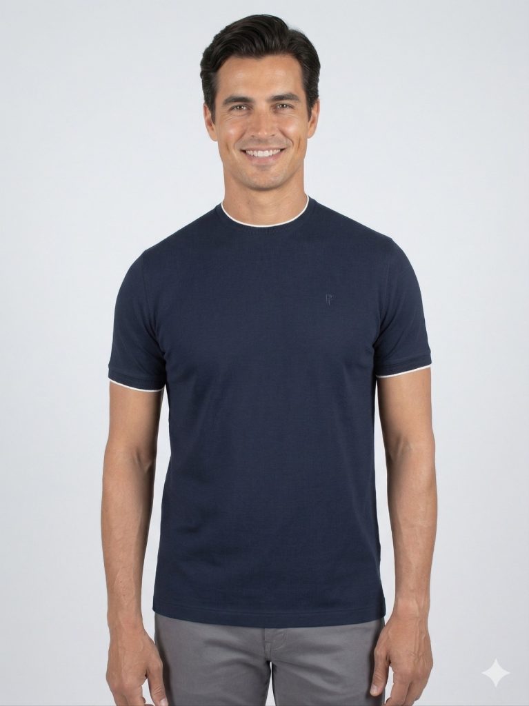 FORMENTİ Fit Yaka Detaylı Merserize 1543 - Lacivert
