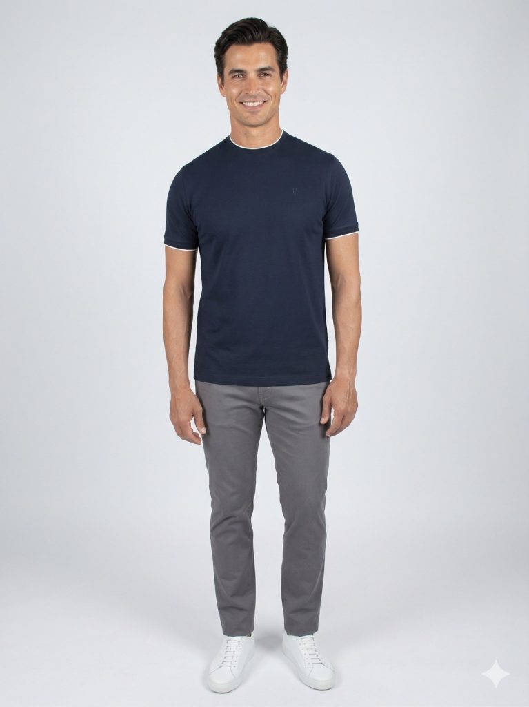 FORMENTİ Fit Yaka Detaylı Merserize 1543 - Lacivert