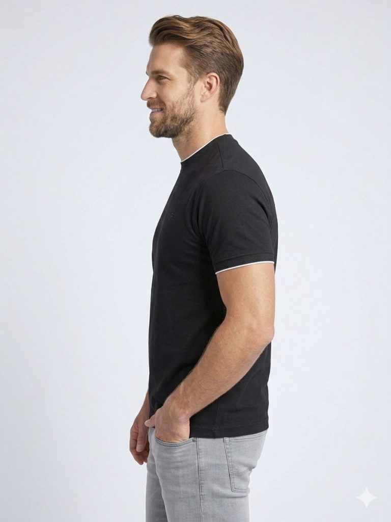 FORMENTİ Fit Yaka Detaylı Merserize 1543 - Siyah