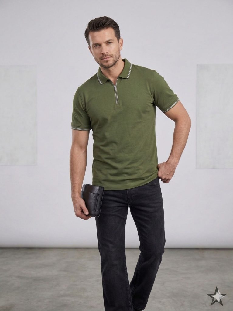 FORMENTİ Fermuar Yaka Erkek Tişört 1613 - HAKİ