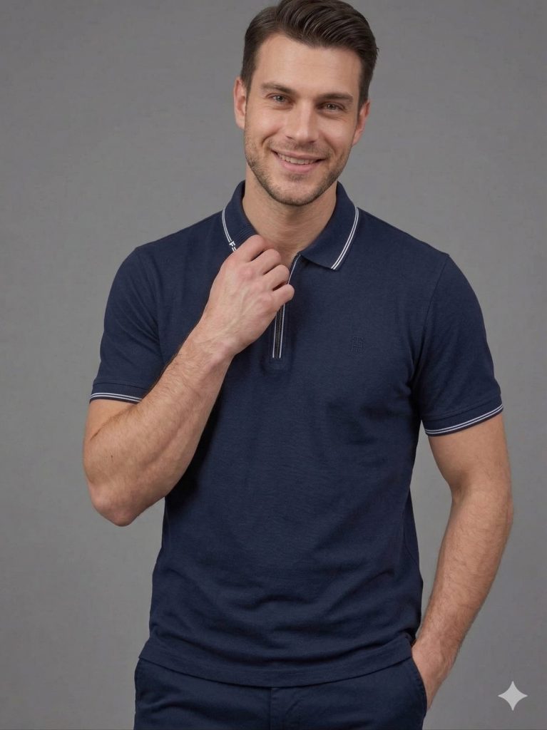 FORMENTİ Fermuar Yaka Erkek Tişört 1613 - Lacivert