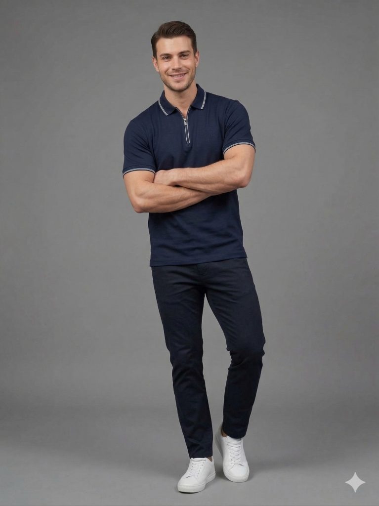 FORMENTİ Fermuar Yaka Erkek Tişört 1613 - Lacivert