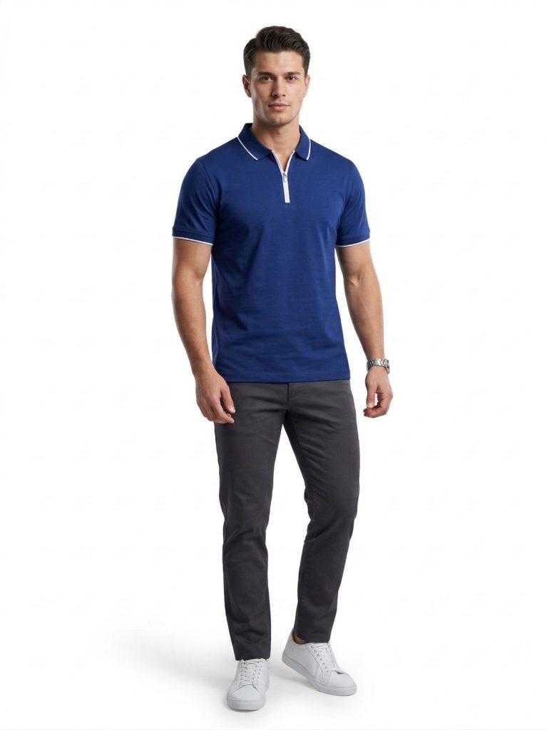 FORMENTİ Erkek Fermuar Yaka T-shirt 1614 - Lacivert