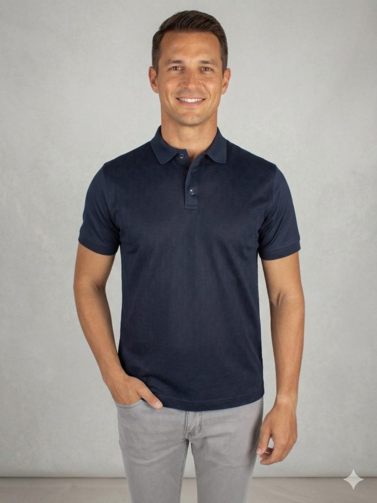 FORMENTİ Desenli Merserize Polo Tişört 1623 - Lacivert