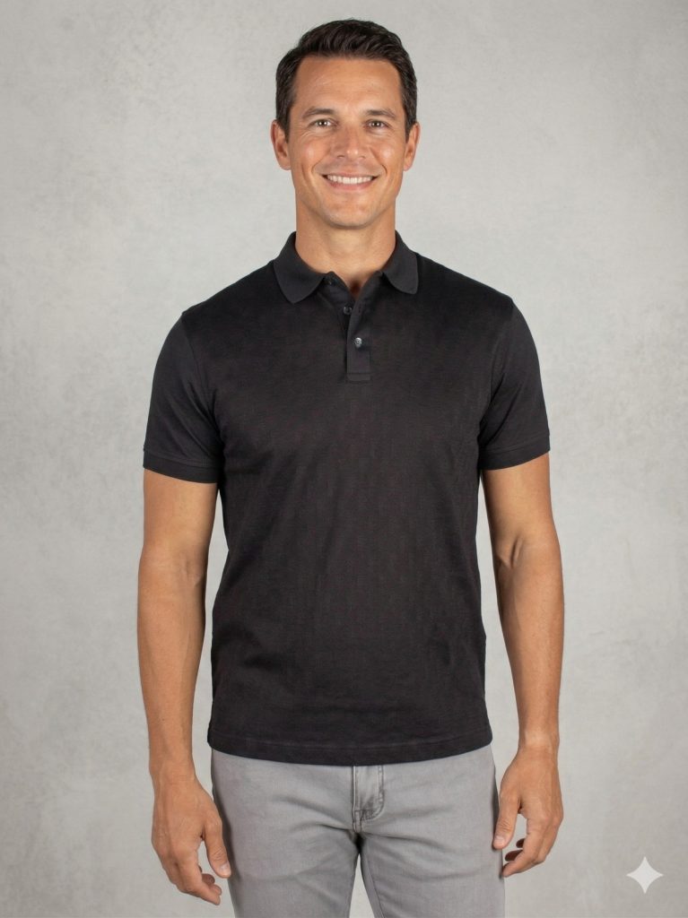 FORMENTİ Desenli Merserize Polo Tişört 1623 - Siyah