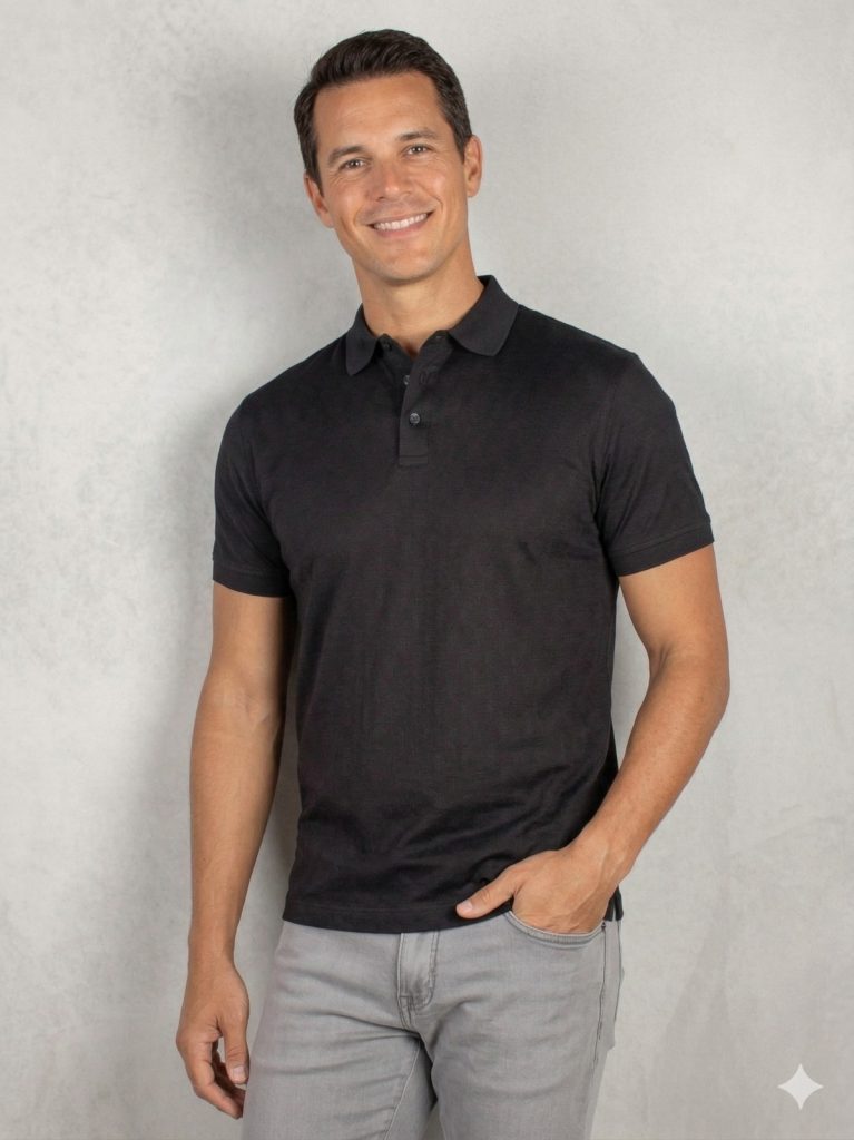 FORMENTİ Desenli Merserize Polo Tişört 1623 - Siyah